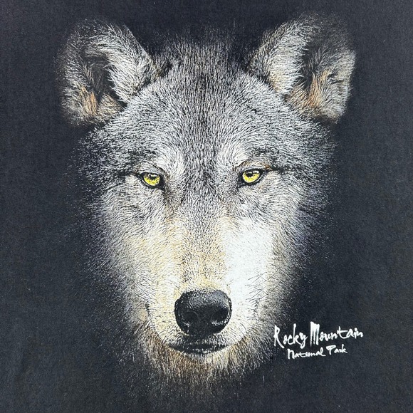 Rocky Mountain National Park Shirt Mens XXL Black Wolf Graphic Long Sleeve - Picture 2 of 9